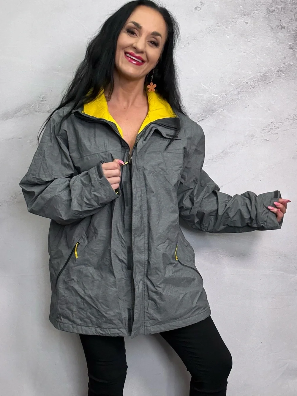 The North Face Gray Ski Jacket with Yellow Lining